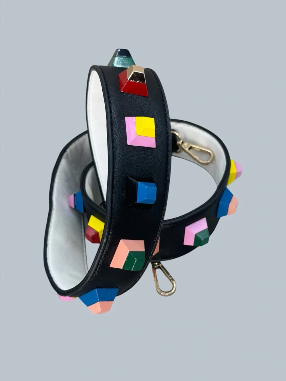 Colorful Geometric Studded Detachable Handbag Purse Strap Black Wide Shoulder St